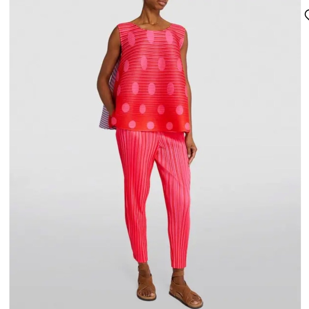 NWT ISSEY MIYAKE Vege Mix 1 Pleated Trousers Pants Pink Red Stripe Size 3